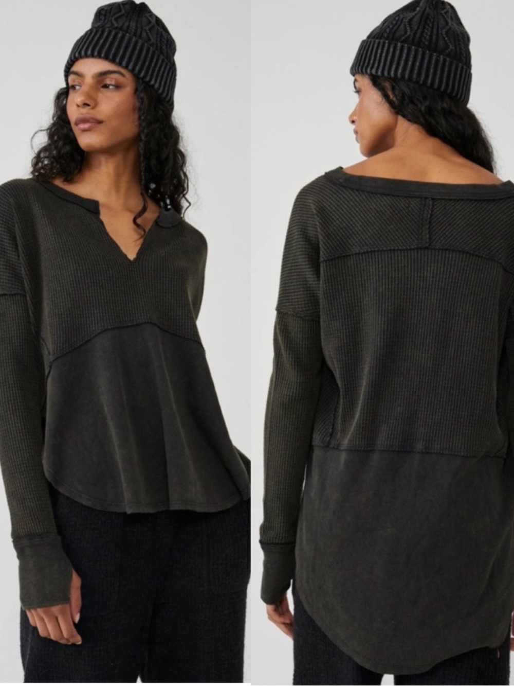 FREE PEOPLE Monterey Thermal Long Sleeve Top Thumbholes Oversized Size Medium